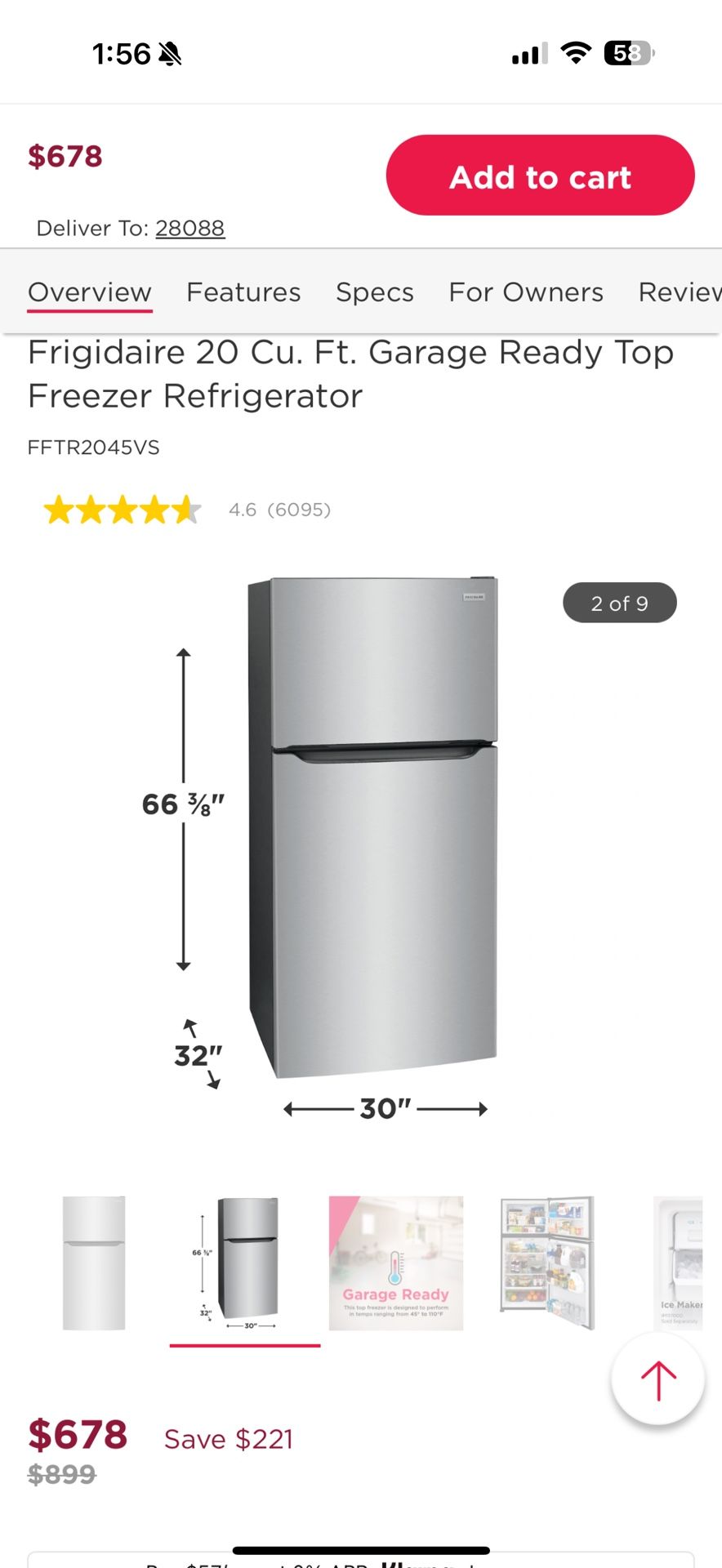 Frigidaire 20 Cu. Ft Top Freezer Refrigerator