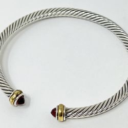 David Yurman Classic Cable Bracelet 4mm Sterling Silver with 18K Garnet Bangle