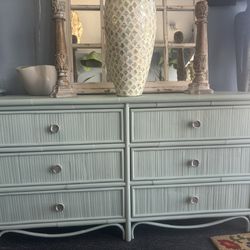 Blue Bamboo Dresser With Decorative Knobs 