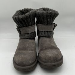 UGG Cambridge Knit Cuff Winter Boots Womens Size 7 Gray Leather Sheepskin