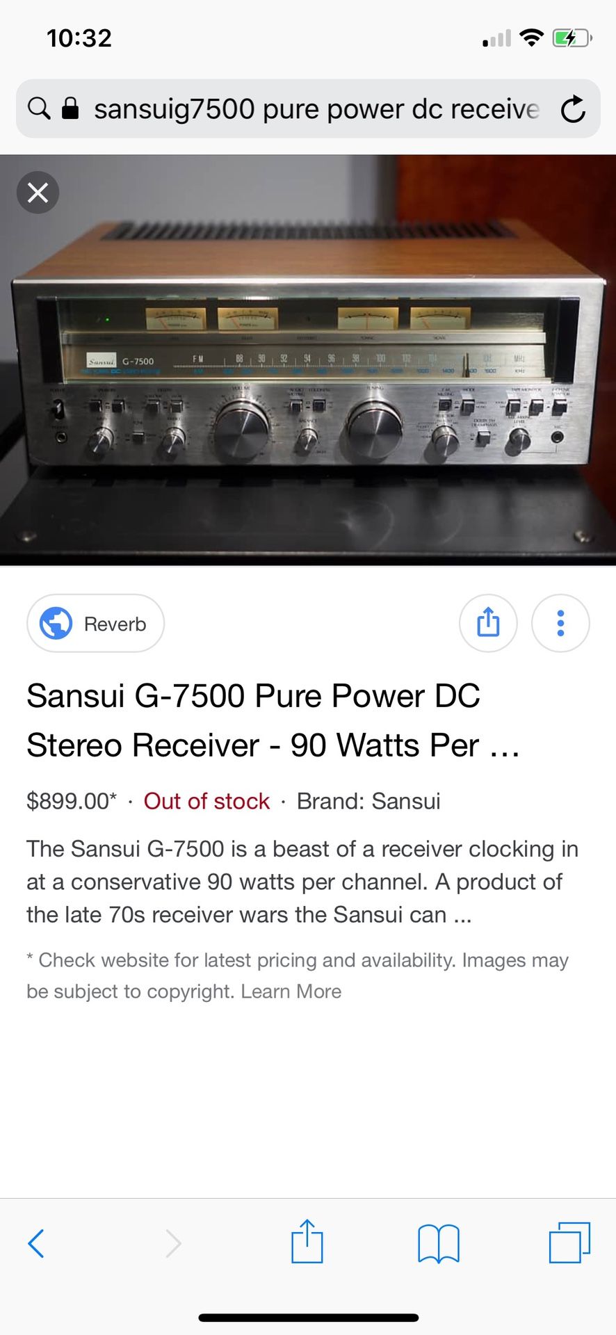 Sansui G-7500 pure power dc stereo receiver in excellent shape asking $580