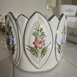 RCCL Hand Painted Flower Pot Planter Vase Green White Portugal Stamped 535.