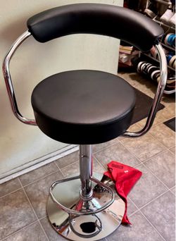 Modern Chrome Black Leather Ergonomic Adjustable Bar Stool