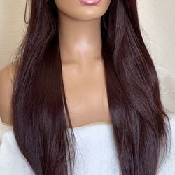 13x4 Chocolate Brown Handtied Lace Frontal Bone Straight Wig