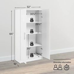 Wood Freestanding Garage Cabinet in White (32 in. W x 65 in. H x 16 in. D)