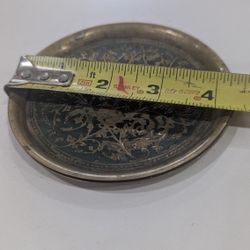 Vintage Hand Painted Indian Etched Brass Wall Hanging Plate 