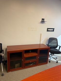 Cherry Wood TV Stand with Glass Doors