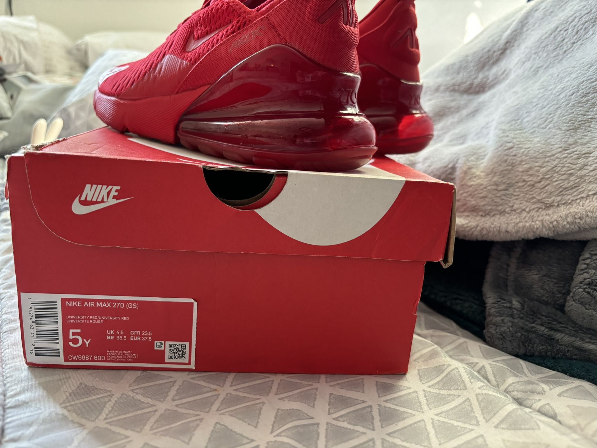 All red Nike Air Max 270 Youth