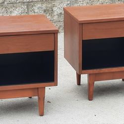 pair of vintage walnut one-drawer Minimalist NIGHTSTAND END TABLES refinished inside and out And Others