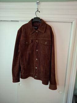 Brown real suede leather trucker jacket