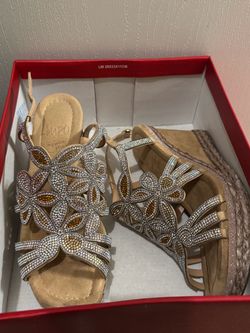 Impo Memory Foam Rhinestone Wedge Sandals
