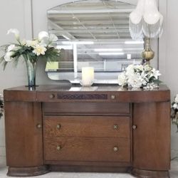 ANTIQUE VANITY W MIRROR MID CENTRY MODERN ROUNDED 