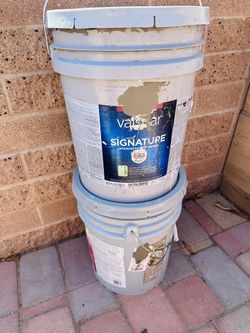 2 FIVE GALLONS THE PAINT EGGSHELL INTERIOR AND EXTERIOR GRAY THE COLOR ITS IN THE TAP