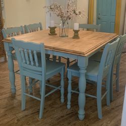 Farmhouse/ Coastal Farmhouse/ Coastal Cottage Pub Height Dining Set With 6 Chairs And Built In Leaf 