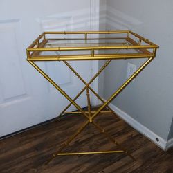 Mid Century Hollywood Regency Gold Painted Gilt Faux Bamboo Bar Side Table 