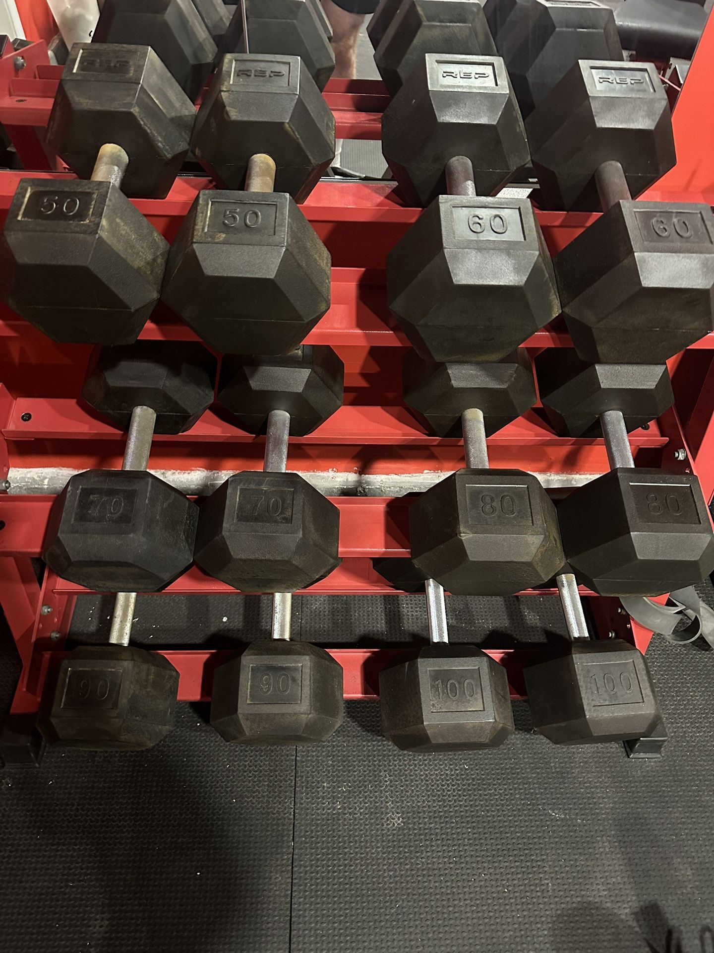 50-100 Rubber Hex Dumbbell Set