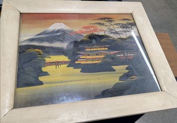 Vintage Mid-century Modern Japanese Silk Painting