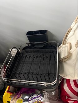 Black Dish rack, bathroom counter organizer metal and marble plates