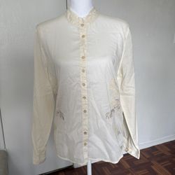 J. Jill Women’s Cream Boho Cottagecore Sheer Embroidered Top Size Medium 