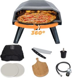 Kognita Outdoor Gas Pizza Oven, Portable Rotating Pizza Oven for Grill with 2 Pack of 12’’ Pizza Stones, Bamboo Pizza Peel,Pizza Cutter,Gas Burner and