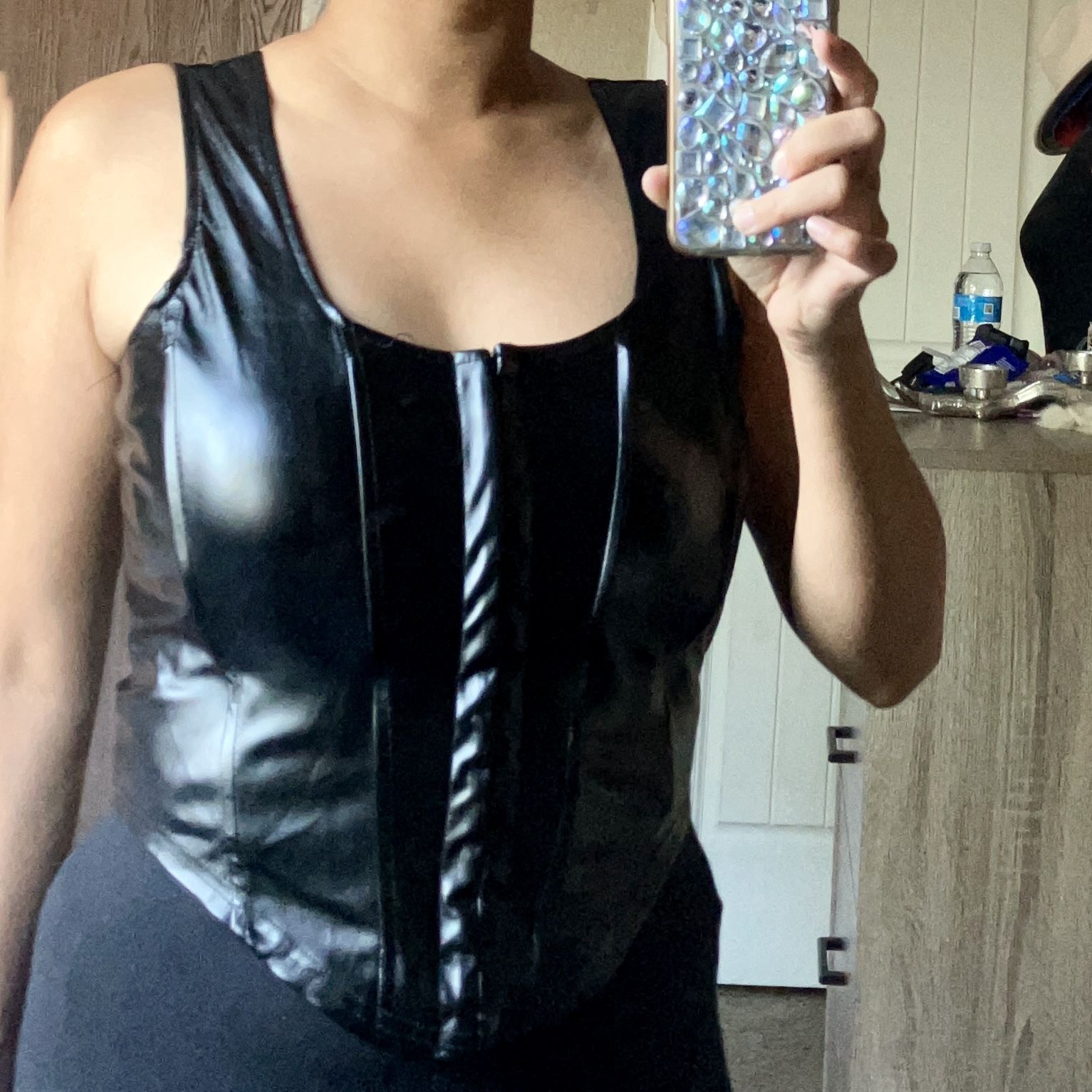 Black Faux leather corset top