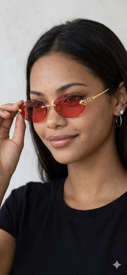 Vintage Oval Red Lens Sunglasses