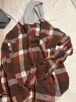 Plaid Flannel Shirt with Gray Hood