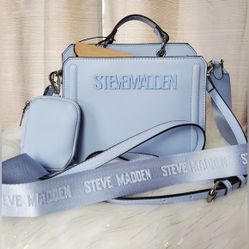 Steve Madden Light Blue Bevelyn Crossbody Bag with Detachable Straps 
