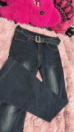 Dark Blue Flare Jeans With Belt
