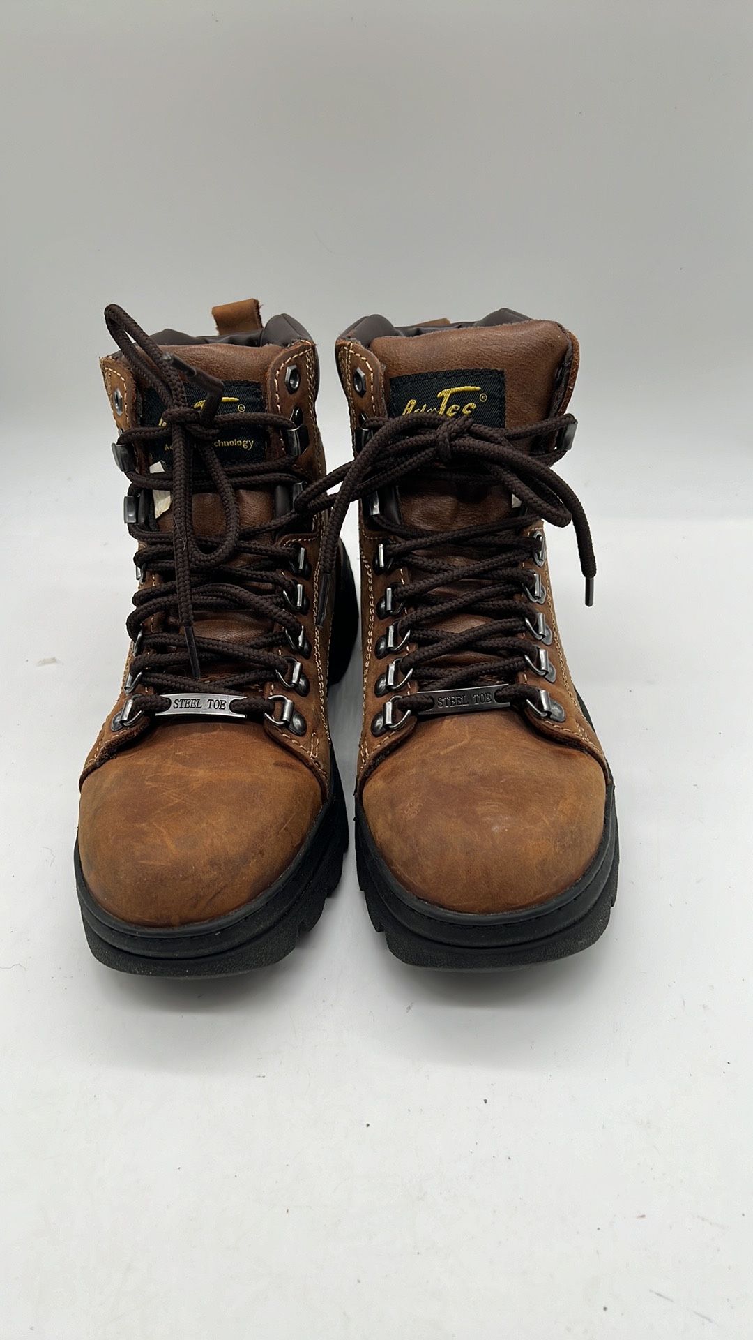 Ad Tec women Brown Black Leather Lace Up Steel Toe Work Boots Size 8.5