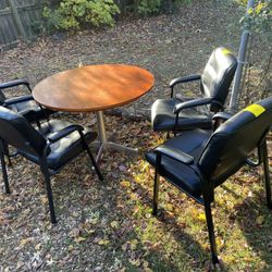 Tan Table Top With 4 Black Chairs Good Conditions 