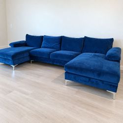 Blue Velvet Sectional – Double Chaise.l