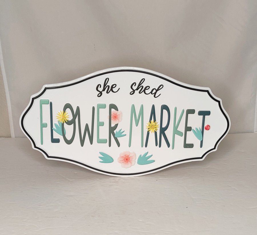 She Shed Flower Market Garden Enamel Metal Sign Y
