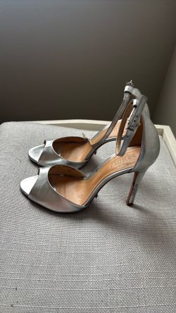 Schutz Silver Metallic Ankle Strap Heels (size 7.5)