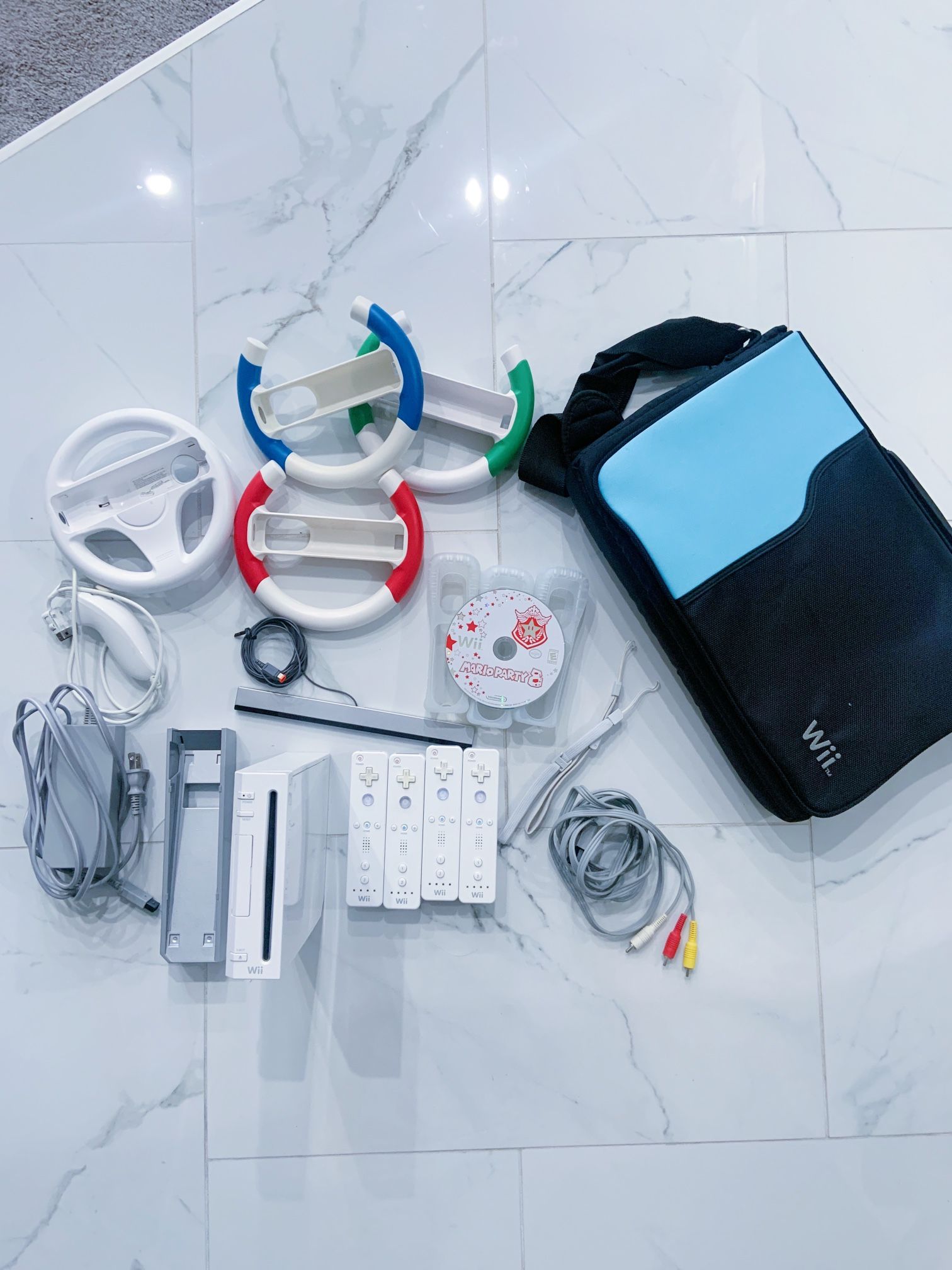 Wii Set w/ Remotes, Mario Party, Travel Bag & More