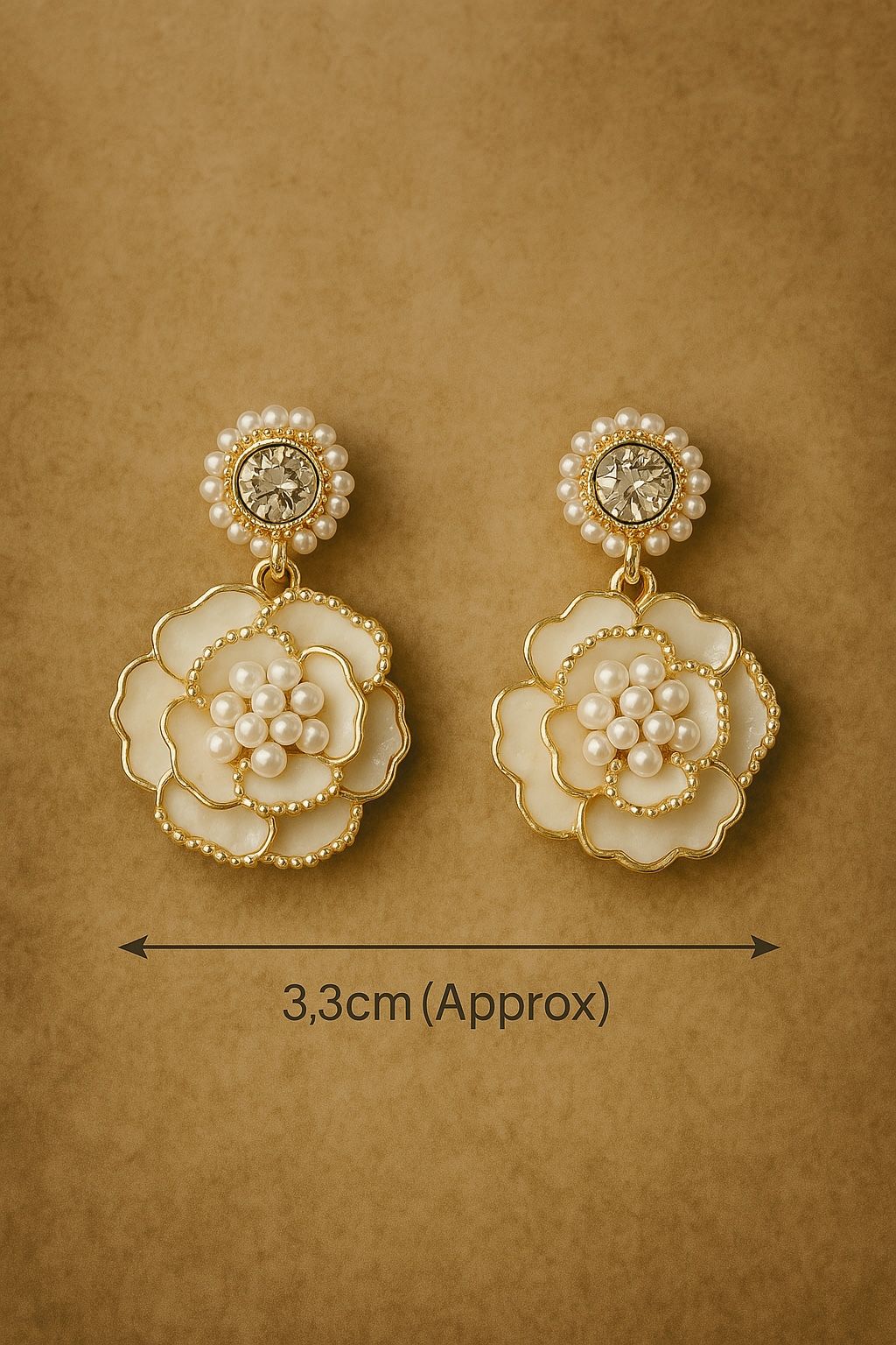 Elegant Gold Floral Drop Earrings with Pearls, Vintage-Inspired Design new