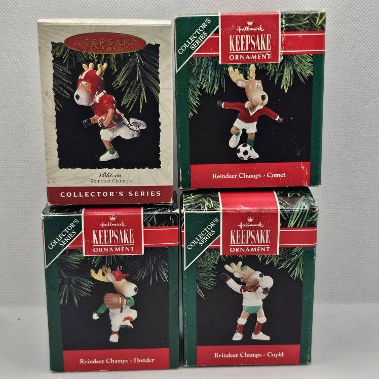 Hallmark Ornaments Lot Of 4 Series Reindeer Champs 5 6 7 8 Sport Theme 1990-93
Ornaments are in good condition, no flaws
Includes reindeer champs -