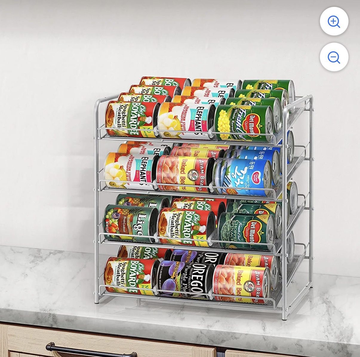 4-Tier Can Organizer, Can Storage Dispenser Holds 48 Jars for Kitchen Cabinets or Pantry, Silver