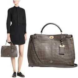 Coach Grammercy Grey Crocodile Embossed Grey Purse