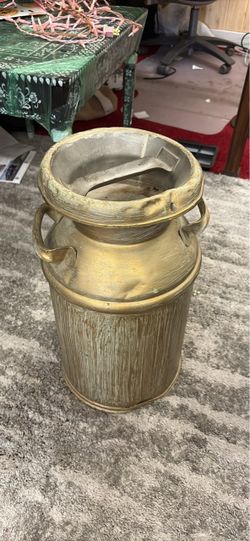 Vintage Gold Milk Can Jug Decor