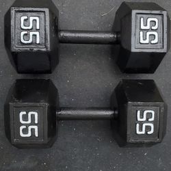 2 55 Lb Hex Olympic Dumbbells 