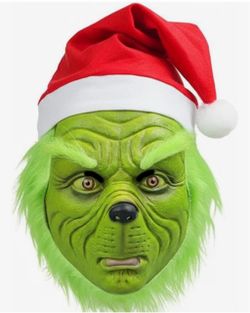 Grinch Latex Halloween Costume Mask with Santa Hat