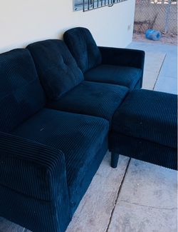 Navy Blue Corduroy Sectional Sofa