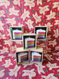 Rainbow Layer Cake Slice Glass Ornaments