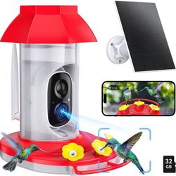 new Hummingbird Feeder with Camera Solar Powered W/32G Card, AI Identify Bird Species, Ant Moat/Bee Proof, Hummingbird Cam Watching Live Video, Instan