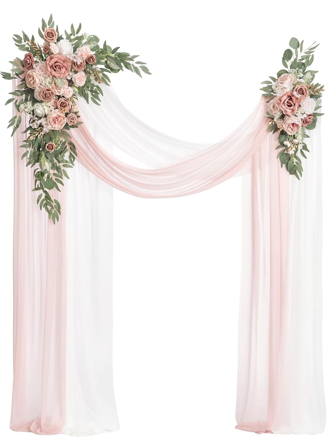 Ling's Moment Pink Artificial Wedding Arch Flowers Kit Pack Of 4, 2pcs Hanging Flower Arrangement 2pcs Chiffon Drapes Ceremony Reception Spring Silk R