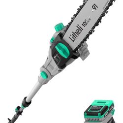 Pole Saw Battery Powered for Tree Trimming, 10'' Electric Cordless Pole Saw with 20V Batter