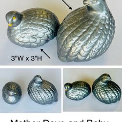 2 Gray Dove Birds And 2 Gray Vase With Yellow Flowers 