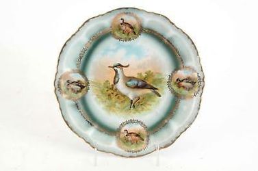 ANTIQUE PM BAVARIA 9" WOODLAND FOWL CABINET PLATE #117, CIRCA 1904-1937