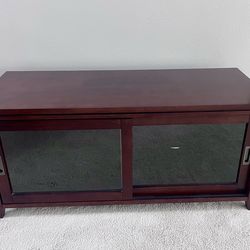 Wood Media Console with Sliding Glass Doors – TV Stand / Storage Unit
